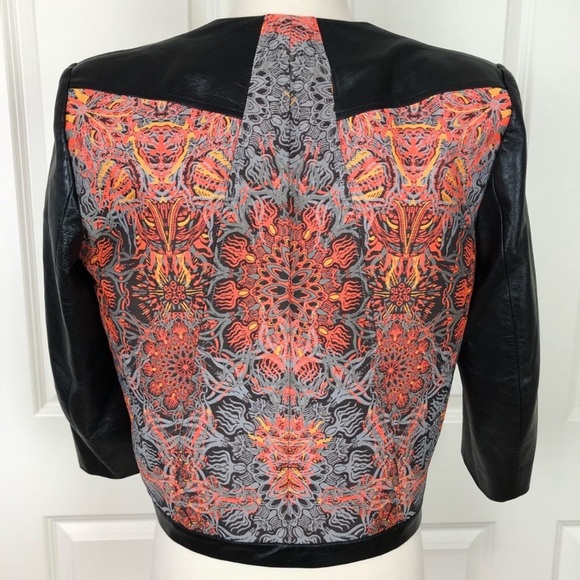 Helmut Lang Leather Jacket 6 Coat Small Black crop Orange Tiger Medallion - Picture 10 of 13